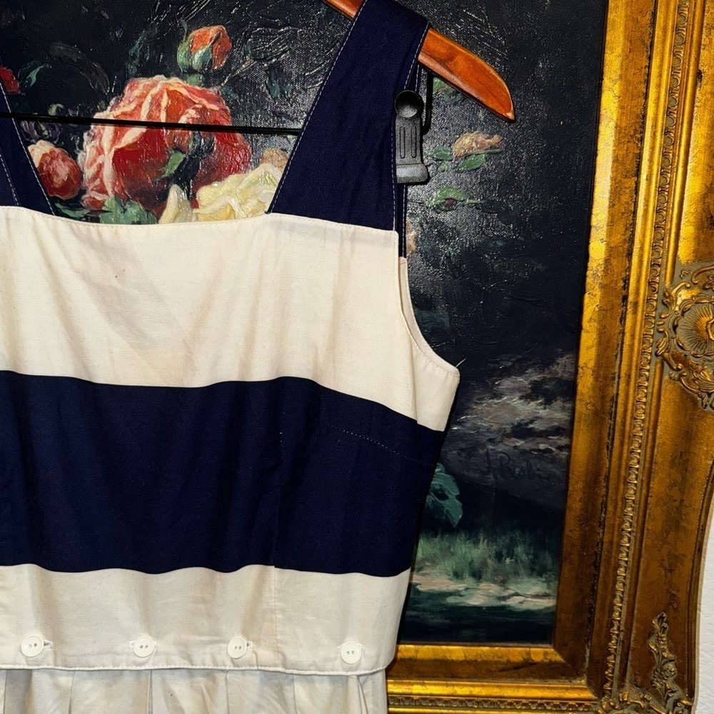 Lanz Originals USA VINTAGE Navy Striped Midi Dress Button Accents Size M - Picture 10 of 10